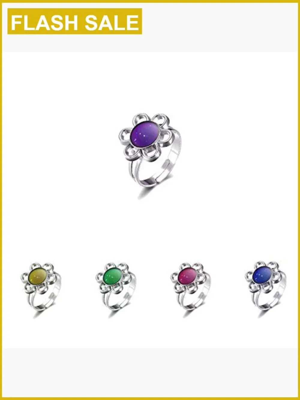 10 Mixed Mood Rings Adjustable Stainless Steel Jewelry